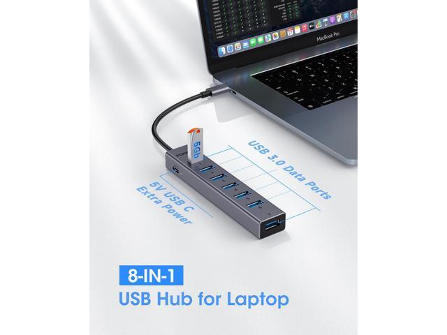 KEHIPI USB C to USB Hub, 8 Ports USB 3.0 Adapter with 7 USB 3.0 Data Ports,USB Splitter with USB C 5V/3A Power Port, 9.8N/25CM Main Cable for...