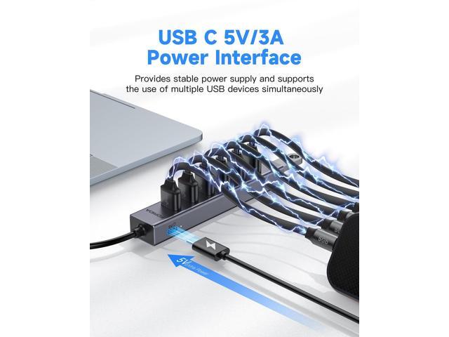 KEHIPI USB C to USB Hub, 8 Ports USB 3.0 Adapter with 7 USB 3.0 Data Ports,USB Splitter with USB C 5V/3A Power Port, 9.8N/25CM Main Cable for...