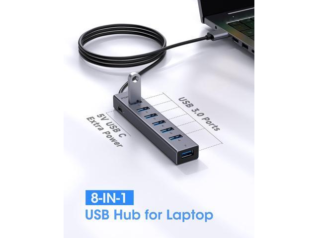 KEHIPI USB Hub, 8 Ports USB 3.0 Adapter with 7 USB 3.0 Data Ports,USB Splitter with USB C 5V/3A Power Port, 47IN/120CM Main Cable for Laptop PC and...
