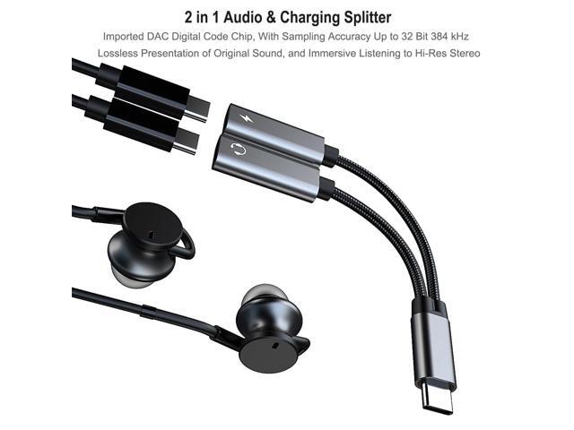 KEHIPI USB C Splitter, Dual USB C Headphone and Charger Adapter 32 Bit / 60W Fast Charging Compatible with iPhone 15 Series, Galaxy S23 S22 S21...