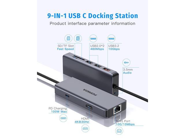 KEHIPI USB C 10GB Hub, USB C to HDMI Dock Compatible for MacBook Pro/Air, Chromebook, Dell XPS, HP and More (SD/TF Card Reader, Ethernet,100W...