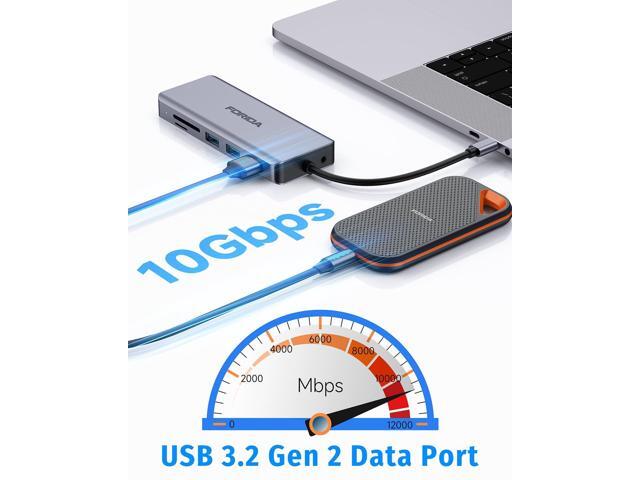 KEHIPI USB C 10GB Hub, USB C to HDMI Dock Compatible for MacBook Pro/Air, Chromebook, Dell XPS, HP and More (SD/TF Card Reader, Ethernet,100W...