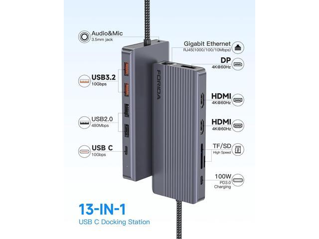 KEHIPI Docking Station Triple Monitors, 13 in 1 USB C Dock with Dual 4k@60HZ HDMI, DisplayPort,100W PD, 3 USB 3.2 Ports, Ethernet, SD TF Card...
