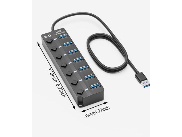 KEHIPI USB 3.0 Hub, 7-Port USB Data Hub Splitter with 3ft Long Cable USB Extension for Laptop,PC Computer,Surface Pro, PS4/5, Flash Drive, Mobile...