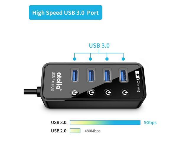 KEHIPI USB 3.0 Hub, 4 Ports Super Speed USB 3 Hub Splitter with On Off Switch with 1 USB Charging Port (Cable Length 2 Feet, No AC Adapter) (4-Port...