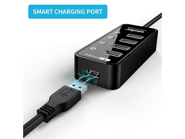 KEHIPI USB 3.0 Hub, 4 Ports Super Speed USB 3 Hub Splitter with On Off Switch with 1 USB Charging Port (Cable Length 2 Feet, No AC Adapter) (4-Port...