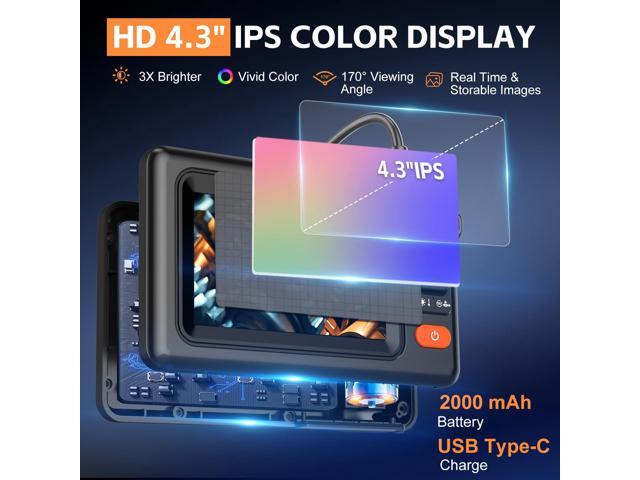 KEHIPI Dual Lens Endoscope Camera with Light, 1920P HD Borescope Camera with 4.3' LCD, 8 Adjustable LEDs, 16.4FT Semi-Rigid Cable & 32GB Card-IP67...