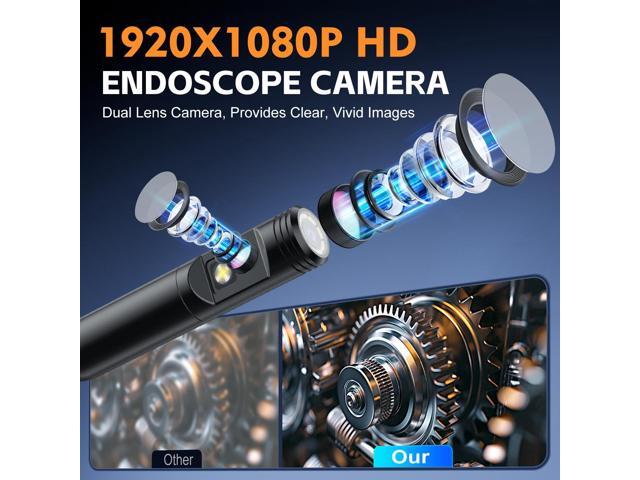 KEHIPI Dual Lens Endoscope Camera with Light, 1920P HD Borescope Camera with 4.3' LCD, 8 Adjustable LEDs, 16.4FT Semi-Rigid Cable & 32GB Card-IP67...