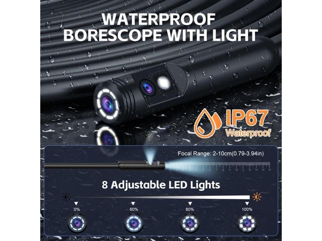 KEHIPI Dual Lens Endoscope Camera with Light, 1920P HD Borescope Camera with 4.3' LCD, 8 Adjustable LEDs, 16.4FT Semi-Rigid Cable & 32GB Card-IP67...