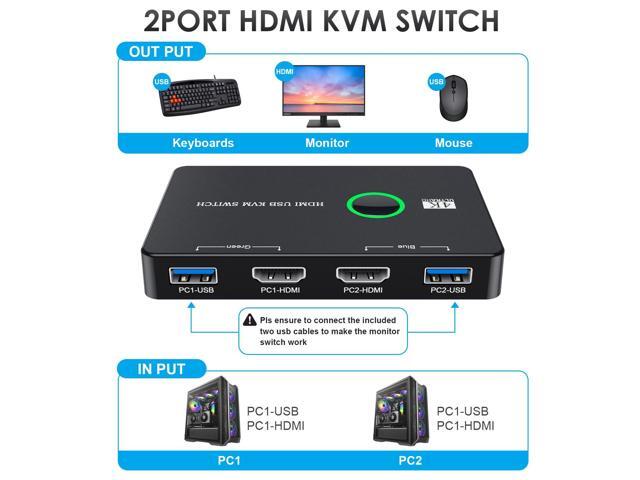 KEHIPIUSB 3.0 Switch for Computers Shares Mouse Keyboard Printer to One HD Monitor, 4K@60 Hz USB and HDMI Switch with 2 HDMI Cables and 2 USB...