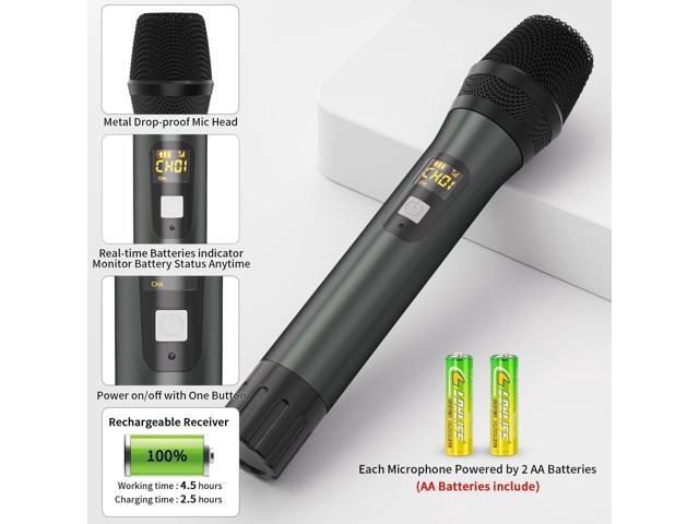 KEHIPI Wireless Microphone, Professional UHF Dual Handheld Cordless Dynamic Mic System with Rechargeable Receiver - 160ft Range, Karaoke Microphone...