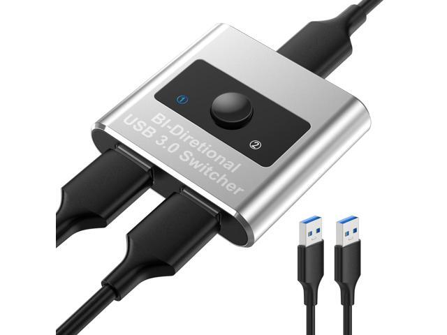KEHIPI Aluminum USB 3.0 Switch, Bi-Directional 2 in 1 Out / 1 in 2 Out - Share 1 Device for Printer, Keyboard - Includes 2 USB 3.0 Cables (4.9ft)
