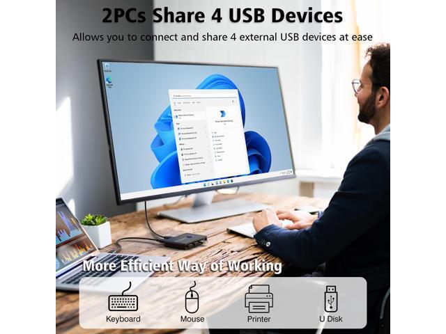 KEHIPI USB 3.0 Switch Selector for 2 Computers, USB Switcher Sharing 4 USB Devices Peripheral Hub for Mouse, Keyboard, Scanner, Printer; for...