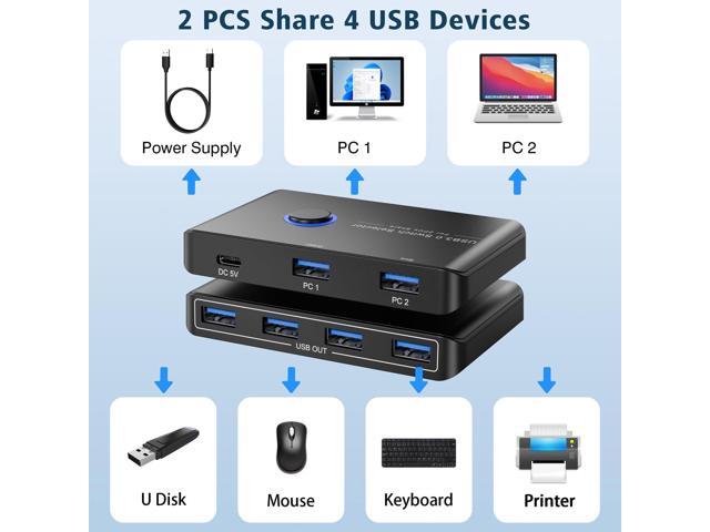 KEHIPI USB 3.0 Switch Selector for 2 Computers, USB Switcher Sharing 4 USB Devices Peripheral Hub for Mouse, Keyboard, Scanner, Printer; for...
