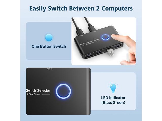 KEHIPI USB 3.0 Switch Selector for 2 Computers, USB Switcher Sharing 4 USB Devices Peripheral Hub for Mouse, Keyboard, Scanner, Printer; for...
