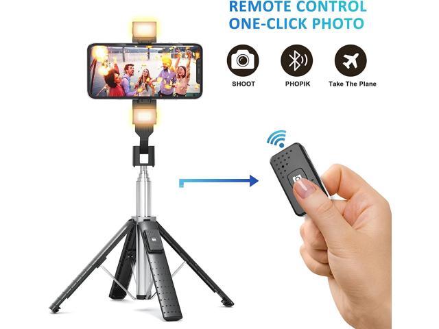 KEHIPI 41Selfie Stick Tripod Quadrapod with 2 Rechargeable Fill Light, Extendable Tripod with Bluetooth Remote, Stainless Steel, 3 Light Modes, 9...