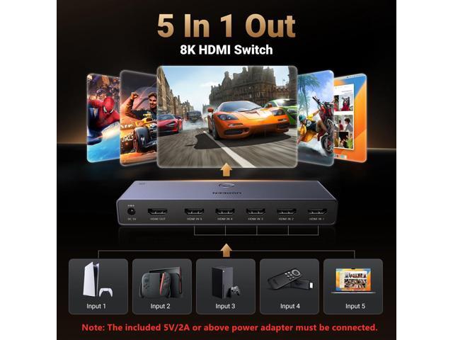 UGREEN 8K@60Hz HDMI Switch 5 in 1 Out Aluminum Support 4K@240Hz HDR10+ HDCP 2.3 CEC HDMI 2.1 Switcher Splitter with Power Adapter Compatible with...