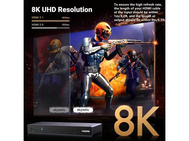 UGREEN 8K@60Hz HDMI Switch 5 in 1 Out Aluminum Support 4K@240Hz HDR10+ HDCP 2.3 CEC HDMI 2.1 Switcher Splitter with Power Adapter Compatible with...
