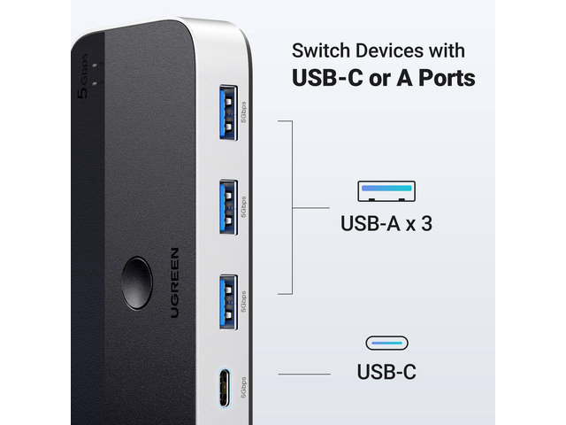 UGREEN USB 3.0 Switch 2 Computers Sharing USB C & A Devices, 4 Port USB Switcher Sharing Keyboard and Mouse, Printer/Scanner USB Switch Hub for Two...