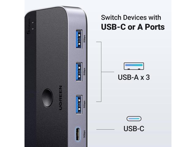 UGREEN USB 3.0 Switch 2 Computers Sharing USB C & A Devices, 4 Port USB Switcher Sharing Keyboard and Mouse, Printer/Scanner USB Switch Hub for Two...