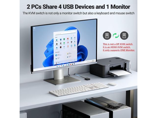 UGREEN HDMI KVM Switch 1 Monitor 2 Computers, with 4 USB Ports 4K@60Hz KVM Switches for Sharing One Monitor Keyboard Mouse Printer with 2 HDMI...