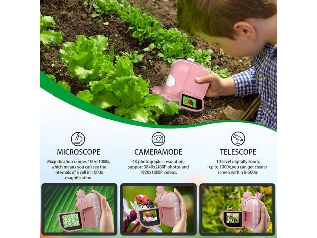 KEHIPI Kids 1000X Handheld Portable Microscope With 8 Adjustable LED Lights, 2-Inch LCD Screen Pocket Mini Telescope for Kids Toddlers - Education...