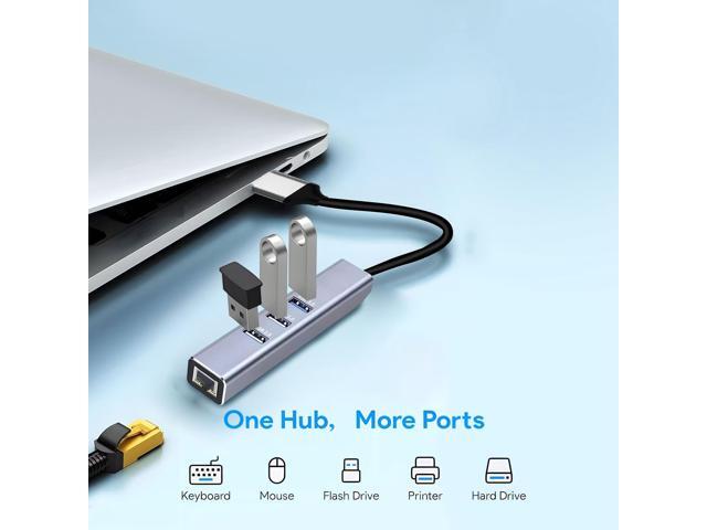 KEHIPI USB to Ethernet Adapter 3-Port USB Hub with RJ45 Ethernet Support Windows, Mac OS, Surface Pro, Linux, Chromebook and More