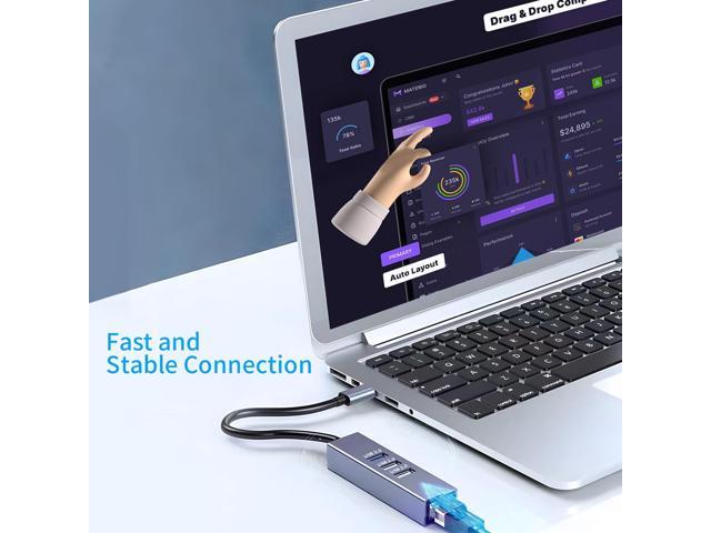 KEHIPI USB to Ethernet Adapter 3-Port USB Hub with RJ45 Ethernet Support Windows, Mac OS, Surface Pro, Linux, Chromebook and More