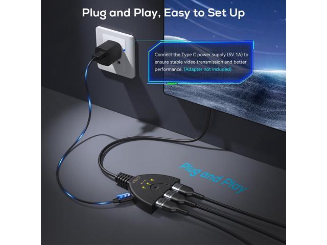 KEHIPI HDMI Switch, 4K HDMI Splitter 3 in 1 Out, 3-Port Switcher Selector with Pigtail HDMI Cable,Supports Full HD 4K 30Hz 1080P 3D Player,...