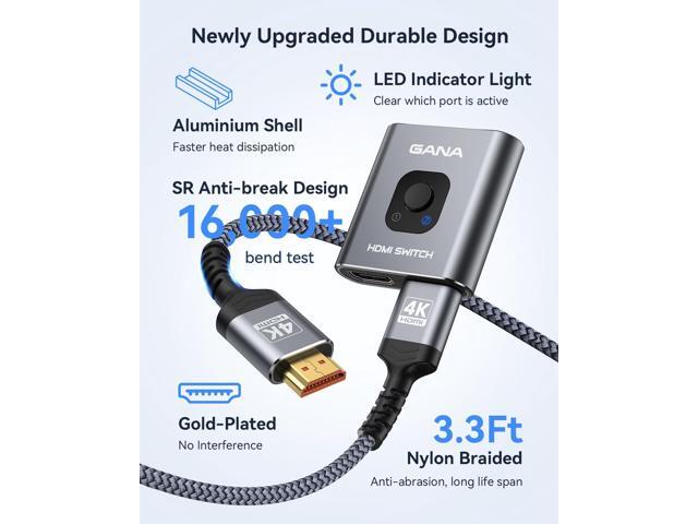 KEHIPI HDMI Switch 4K@60Hz Splitterwith 3FT HDMI Cable, Aluminum Bidirectional HDMI Switcher 2 in 1 Out, HDMI Hub for 3D, HDR, Compatible with...
