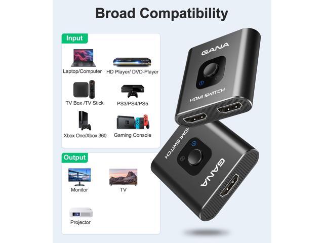 KEHIPI HDMI Switch 4k@60hz Splitter, Aluminum Bidirectional HDMI Switcher 2 in 1 Out, Manual HDMI Hub Supports HD Compatible with Xbox PS5/4/3...