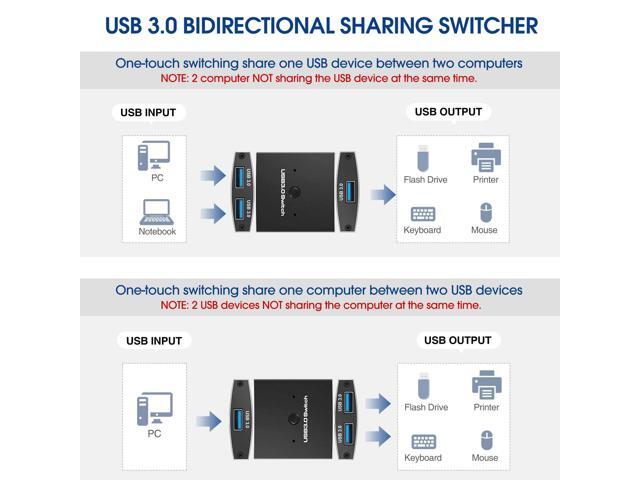 KEHIPI USB 3.0 Switch Selector 2 in 1 Out / 1 in 2 Out, Bi-Directional USBA Sharing Switch 2 Computers 1 USBA Device, USB KVM Switcher for...
