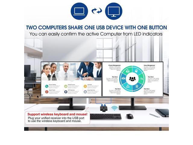 KEHIPI USB 3.0 Switch Selector 2 in 1 Out / 1 in 2 Out, Bi-Directional USBA Sharing Switch 2 Computers 1 USBA Device, USB KVM Switcher for...