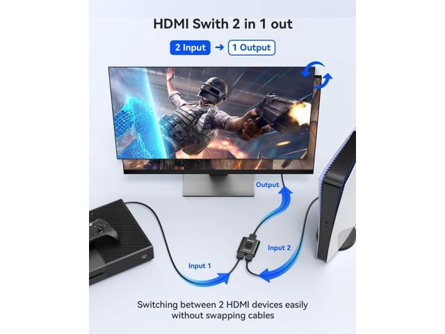 KEHIPI Aluminum Bidirectional HDMI Switch 4K@60Hz Splitter with 3.9FT HDMI Cable, 2 in 1 Out, Compatible with Xbox, PS5/4/3, Fire Stick, Roku,...