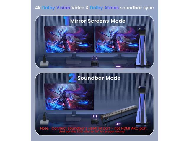 KEHIPI HDMI Splitter 1 in 2 Out 4K@60Hz w/ 4ft HDMI Cable, HDCP Bypass HDMI Audio Splitter for Soundbar, Support Dobly Vision/Atmos 7.1ch,Down...