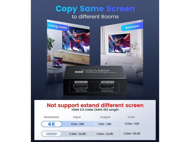 KEHIPI HDMI Splitter 1 in 2 Out 4K@60Hz w/ 4ft HDMI Cable, HDCP Bypass HDMI Audio Splitter for Soundbar, Support Dobly Vision/Atmos 7.1ch,Down...