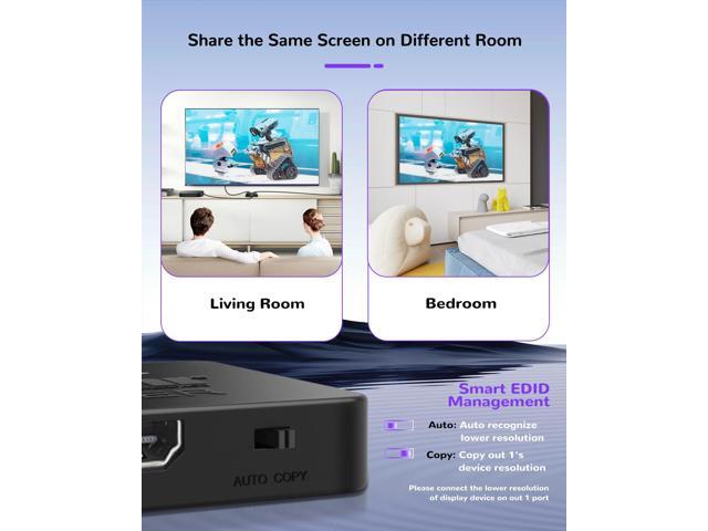 KEHIPI 4K@120Hz HDMI Splitter 1 in 2 Out with 4ft 8K Hdmi Cable (Can't Extend Display), Mirror Only, 8K HDMI 2.1 Splitter for TV, Monitor,Support...