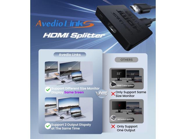 KEHIPI HDMI Splitter 4K@60Hz, HDMI Splitter 1 in 2 Out-Not Extended Display(Only Mirror Screens), Support 3D Dol-by Vision Atmos HDMI2.0b, HDCP2.2,...