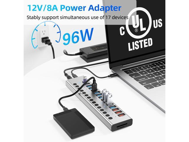 KEHIPI Powered USB Hub 10Gbps, 17 Ports 96W USB 3.2 Hub(10 USB-A 3.2 Ports+3 QC 24W Fast Charging Ports+2 USB-C 3.2 Ports+SD/TF Card Reader),...