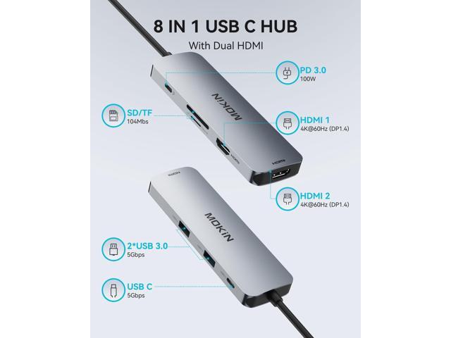 KEHIPI USB C Docking Station Dual Monitor, USB C to Dual HDMI Adapter, 8 in 1 Laptop Docking Station with 2 HDMI(4K @60Hz), PD Charging, USB A & C...