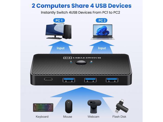 KEHIPI USB 3.0 Switch USB Switch 2 Computers Share 3*USB 3.0 and 1*USB C Peripherals for PC Printer, Scanner Mouse Keyboard USB KVM Switch...
