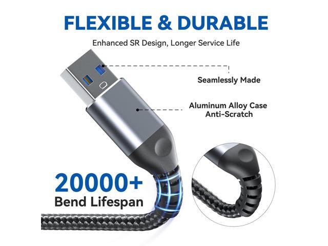KEHIPI 20 ft USB 3.0 Extension Cable with USB C Adapter, Nylon Braided, for Webcam, Camera, Phone, Mouse, Keyboard, Printer and More