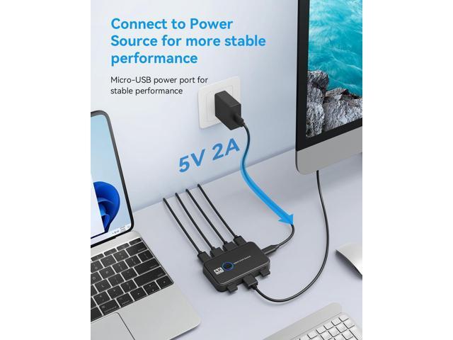 KEHIPI KVM Switch HDMI for 2 Computers Sharing One HD Monitor, Keyboard, and Mouse - Support 4K@60Hz, 2 HDMI Cables, 2 USB Cables, 1 USB C Charge...