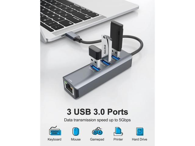 KEHIPI USB C to Ethernet Adapter, 4-in-1 RJ45 to USB-C/Thunderbolt 3 to Gigabit Ethernet LAN Network Adapter for MacBook Pro/Air 2021/2020/2019,...