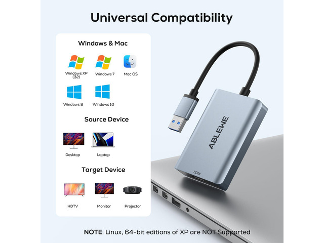 KEHIPI USB to HDMI Adapter for Monitor, 1080P USB HDMI 3.0 & 2.0 Audio Video Graphics Converter for Laptop Mac Desktop TV, USB HDMI Cable for...