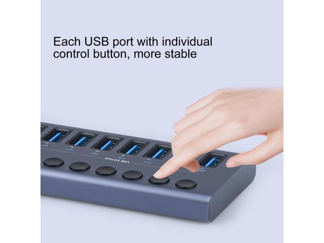 KEHIPI Aluminum USB 3.0 hub with Charging Function, Power Adapter,Individual Power swiches (Silver Gray-10 Ports)