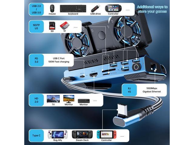 KEHIPI Docking Staion for Steam Deck/ROG Ally/Legion Go,13 in 1 Double Fan Steam Deck Dock.1000Mbps Ethernet, PD100W Charging,SD/TF Double Card...