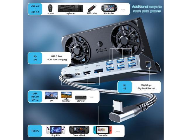KEHIPI Docking Staion for Steam Deck,11 in 1 Double Fan Steam Deck Dock. VGA prot,1000Mbps Ethernet, PD100W Charging,HDMI 2.0 and DP 4K@60Hz.3 USB...