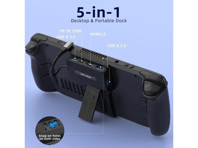 KEHIPI Portable Steam Deck Dock 5-in-1 USB C Hub Docking Station with 3*USB A 4K@60H USB C PD 100W Max Steam Deck Stand Base Accessories