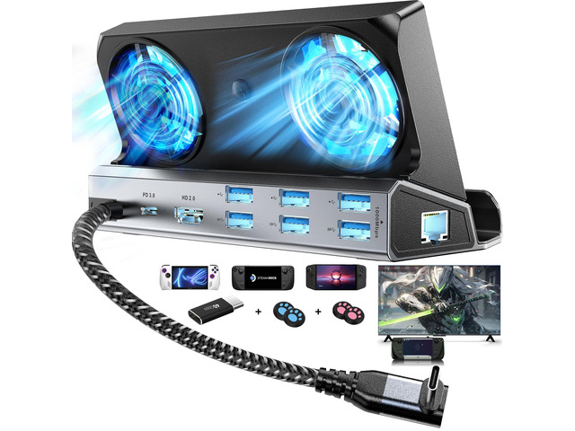 KEHIPI Dual Cooling Fans 12 in 1 Steam Deck Docking Station with 4K@60Hz 2.0,6 USB Ports,1000Mbps,USB-C 100W PD,40Gbps Adapter for Steam Deck/Rog...